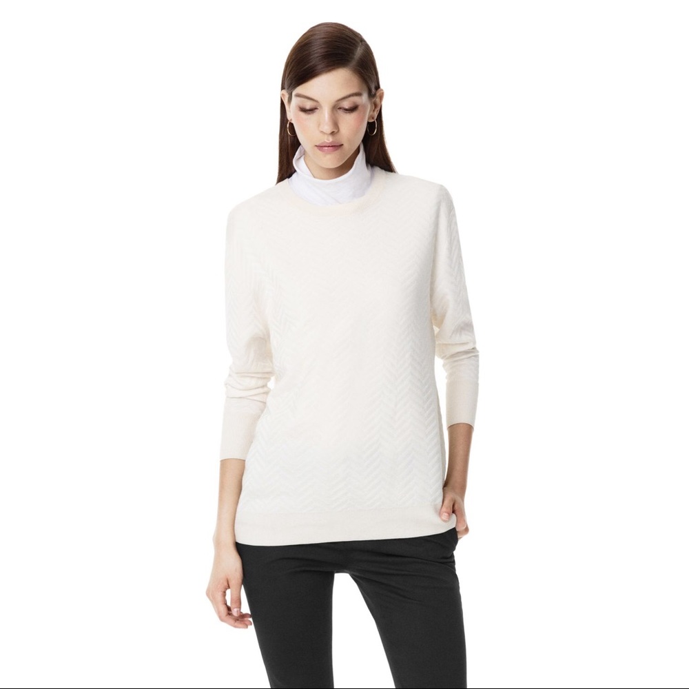 Theory White Hannalor Chevron print Wool Sweater